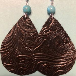 Leather earrings with beaded accents